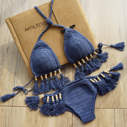 Fashion Blue Knot Hanging Neck Tassel Two Piece..
