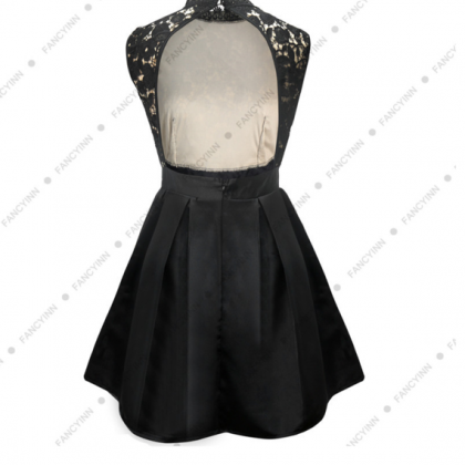 Fashion Sexy High Neck Lace Hollow Splicing Sleeve..