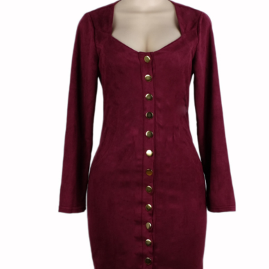 Sexy Low-cut Tight Button Suede Long-sleeved..