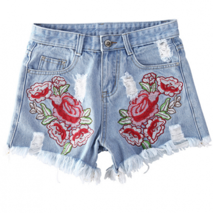 Fashion Embroidery Flower Hole Do Old Denim Cowby..
