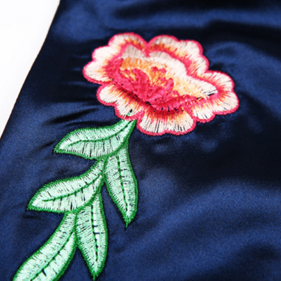Floral Embroidered Satin Plunge V Camisole