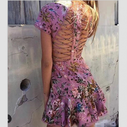Fashion Sexy Print Flower Fish Tail Type Backless..