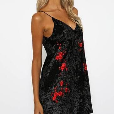 Fashion Black Rose Embroidery Dress