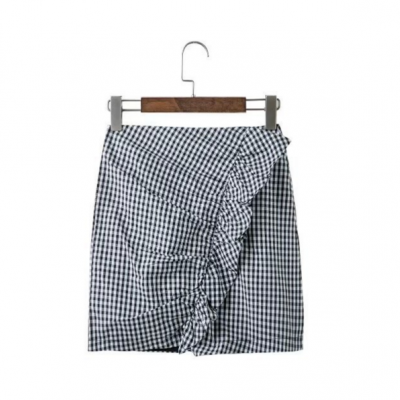 Black Gingham High Rise Mini Skirt Featuring Frill Front 