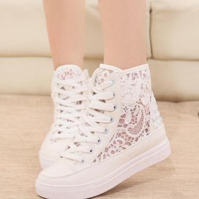 High help canvas shoes in han edition tide female increased thick bottom platform shoes breathable casual shoes for women's shoes