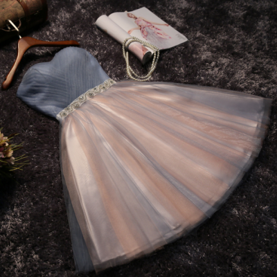 The new party dress short bridesmaid dress skirt bra grey skirt dress female sisters toast in spring and summer homecoming dress