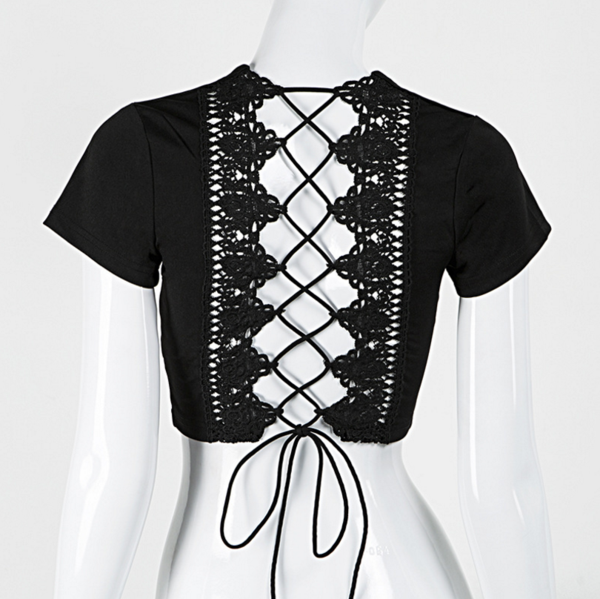 Fashion Sexy Back Lace Up Type Hollow Show Thin Top White