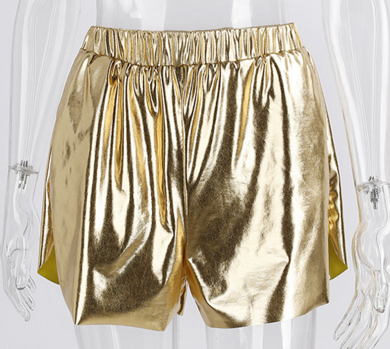Fashion Golden Shiny Sheer Sexy Imitation Leather Shorts