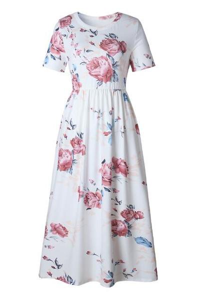 Short Sleeved Print Flower Dress