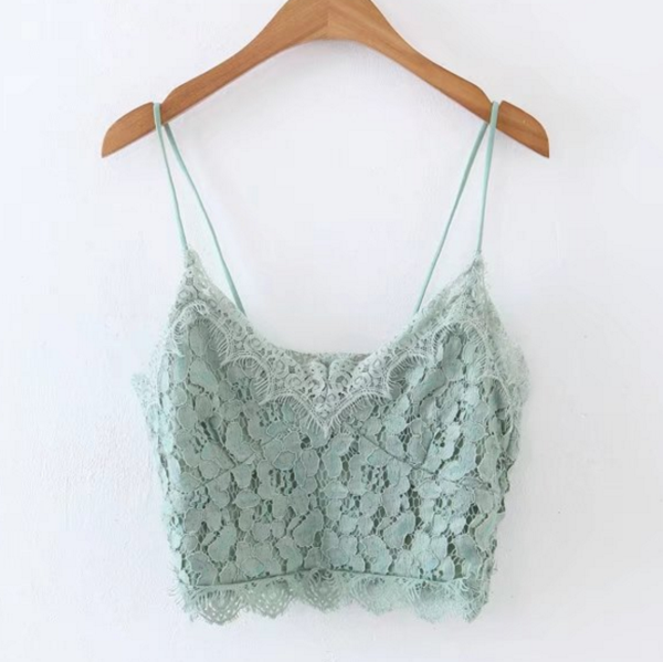 V Neck Cami Lace Crop Top - White, Black, Light Green on Luulla