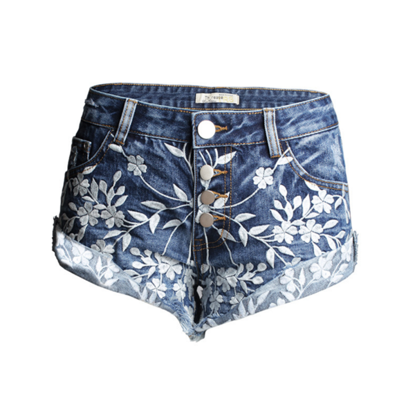 The Summer Embroidery Worn Denim Shorts Dark Blue Shorts
