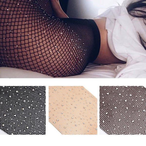 Women Fishnet Tights Net Crystal Diamond Bling Hosiery Body Stocking Pantyhose