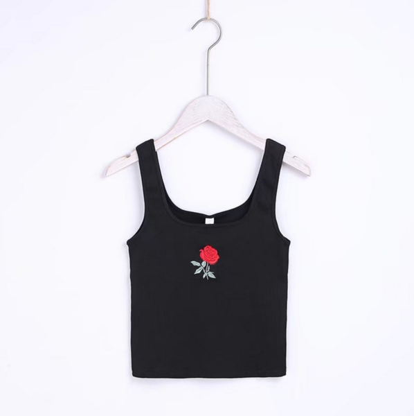 New fashion rose embroidered solid vest top shirt