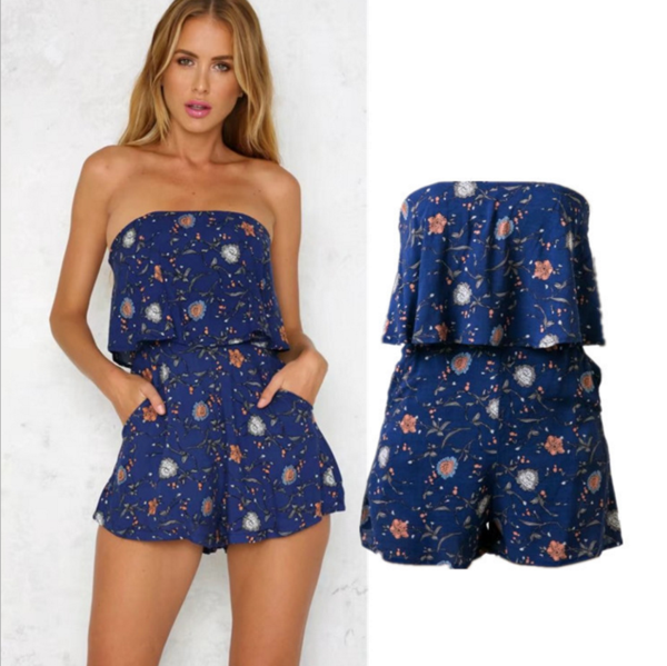 Fashion Sexy Off Shoulder Strapless Print Show Thin Long Sleeve Romper ...