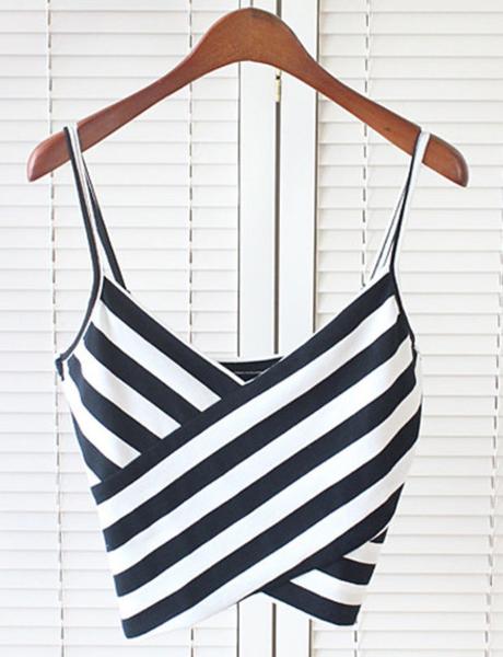 Black And White Stripe Cami Crop Top
