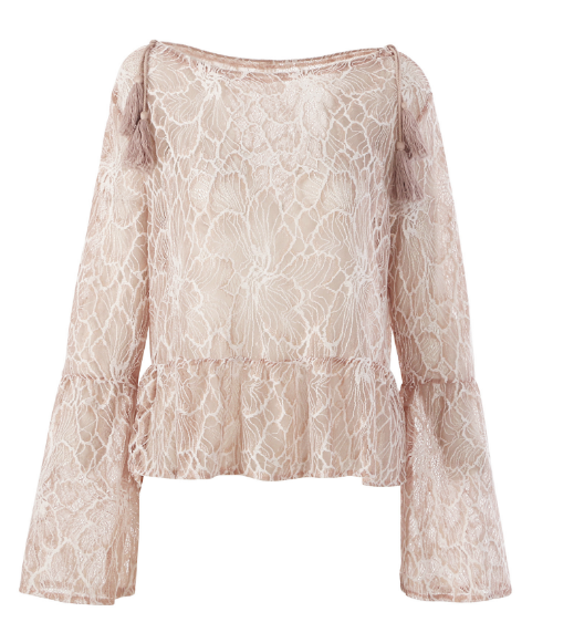 Round Collars Long Sleeves Splicing Leaf Edge Perspective Lace Shirt