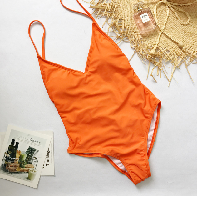 Style Solid One-piece Women's Bikini Sexy Bikini - Orange