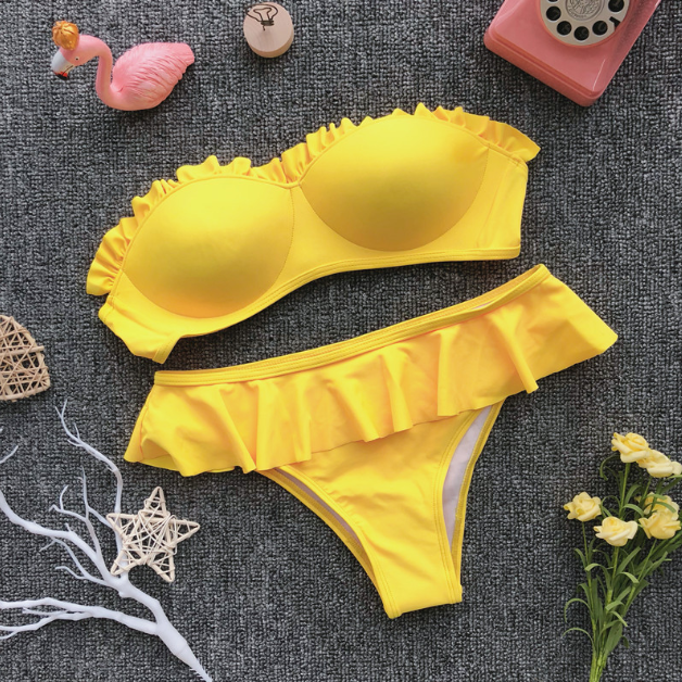 Bikini Style With Flounces, Solid Color Hardcover, Feminine Yellow