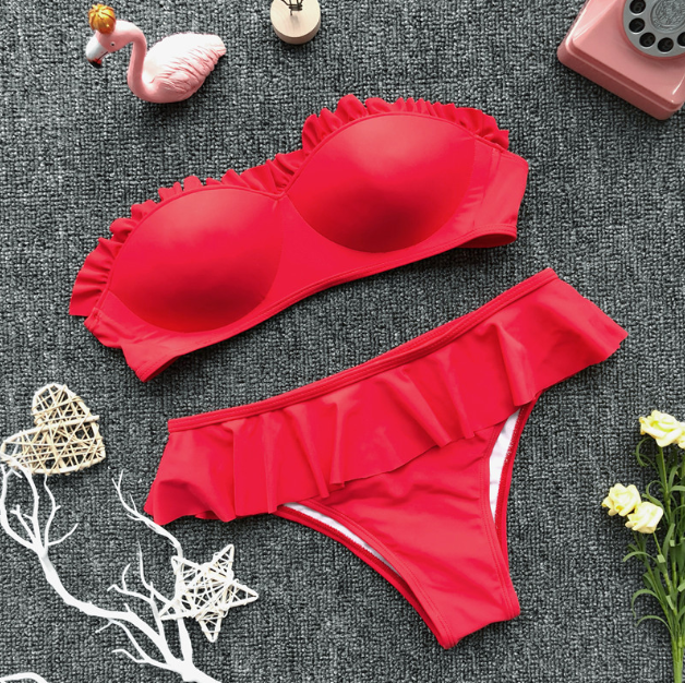 Bikini Bottom Bikini Style Solid Color Hardcover Swimwear Feminine Feel - Red