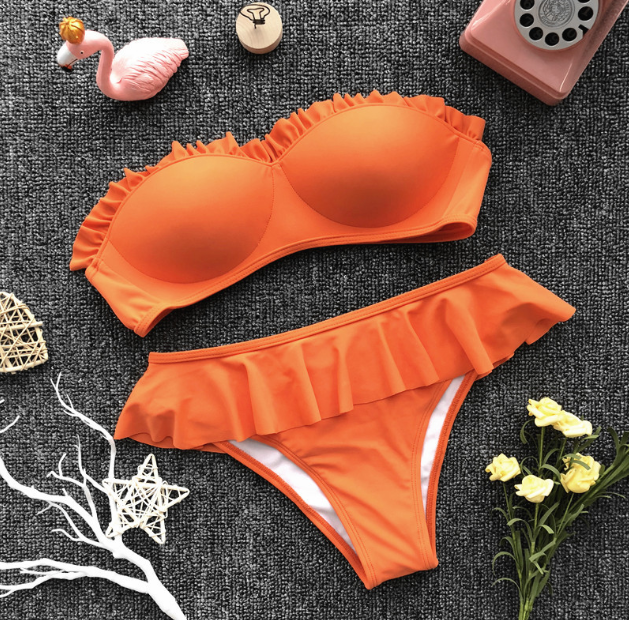 Bikini Bottom Bikini Style Solid Color Hardcover Swimwear Feminine Look - Orange