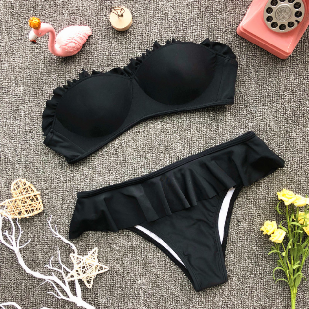 Bikini Bottom Bikini Style Solid Color Hardcover Swimwear Feminine Touch - Black