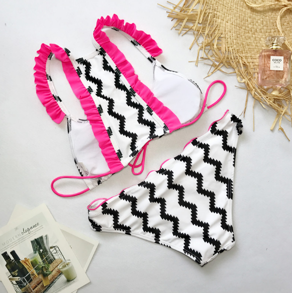 Split swimsuit striped bikini