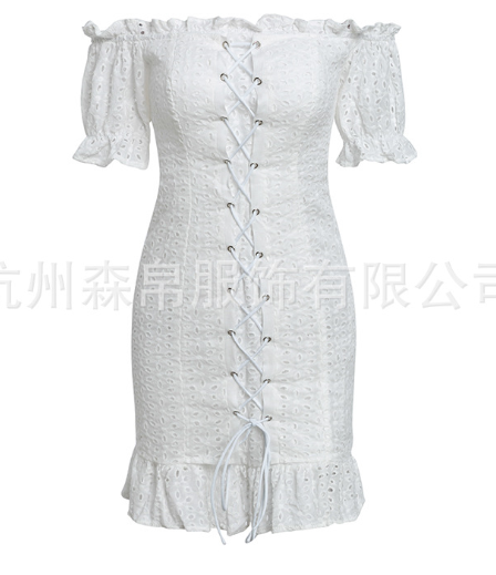 Women's Wear A Strapless Cotton Embroidered Dress Autumn Winter