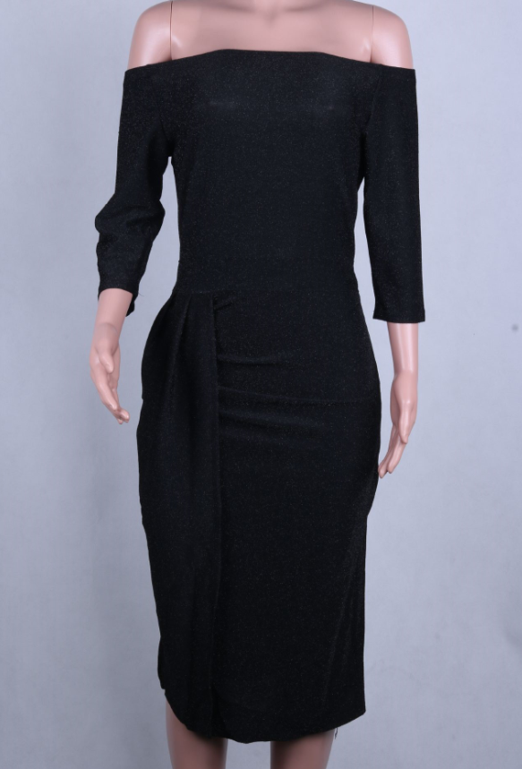 Autumn And Winter Stretch Dress With Split Shoulder