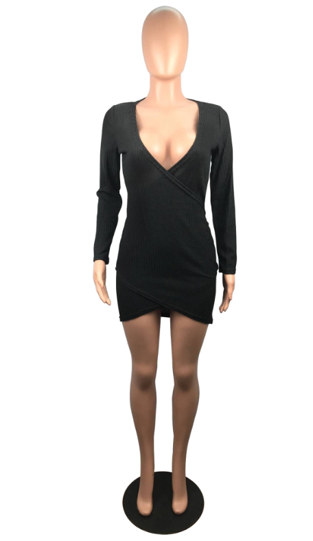 Fall And Winter Sexy Cross V Neck Knit Crate Dress