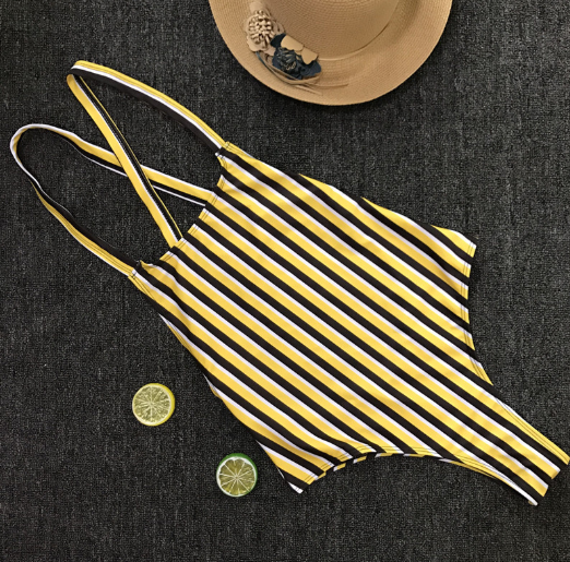 Style Striped One-piece Bikini Women's Sexy Beach Yellow Bathing Suit