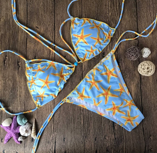 Ms Bikini Sexy Starfish Printing Bind Swimsuit Fission Swimsuit