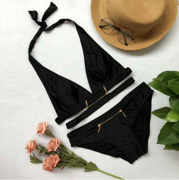 The Bikini Double-ended Zipper Swimsuit Pure Color Suits The Trials