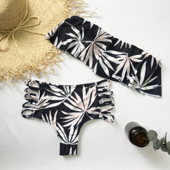 Bamboo Printing Bikini Tall Waist Fission Swimsuit In The Chest