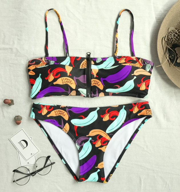 The Printed Zipper Lady Swimsuit Sexy Swimsuit Fission