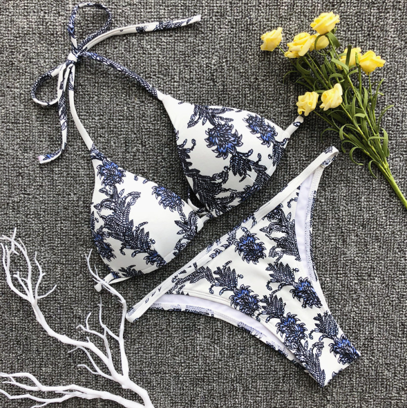 The Blue And White Porcelain Flower Bikini Sexy Beach Bathing Suit