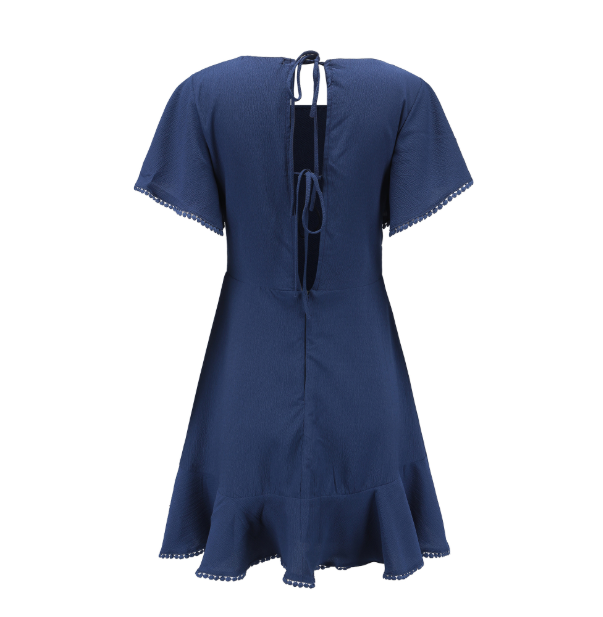 Style Dress Temperament Pure Color Short Sleeve Flounce Chiffon Skirt