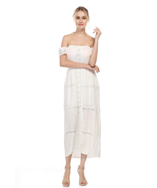 Dress Lace Lace Stitching Pure White Strapless Dress
