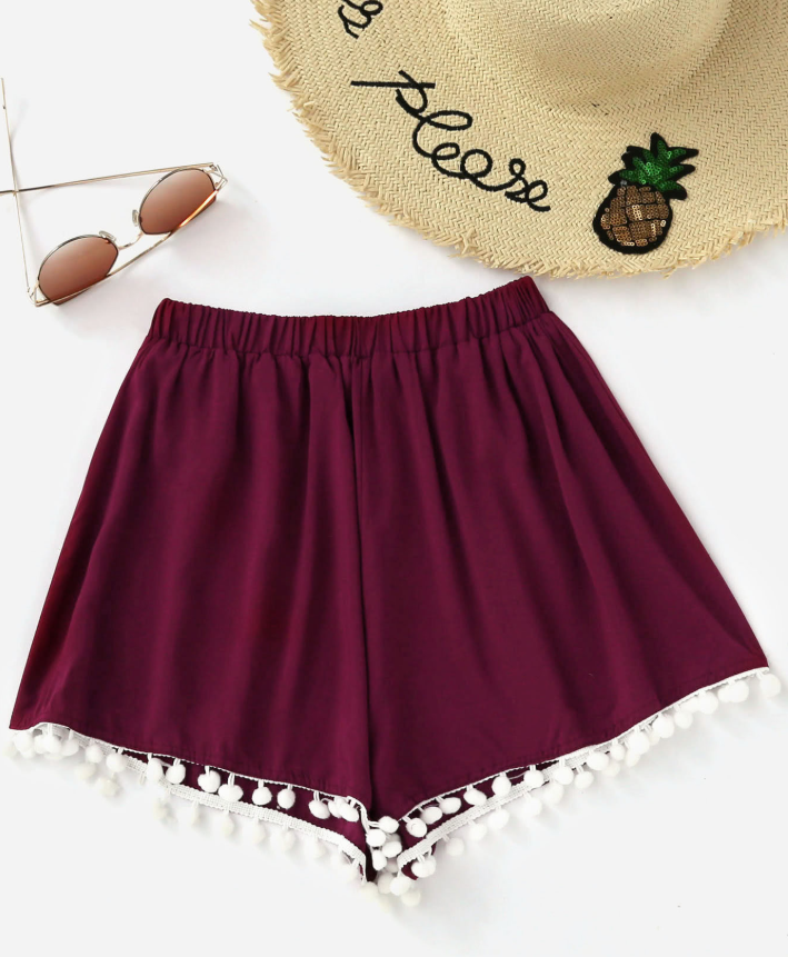 New casual straight trousers cotton stitching elastic waist fringed shorts women