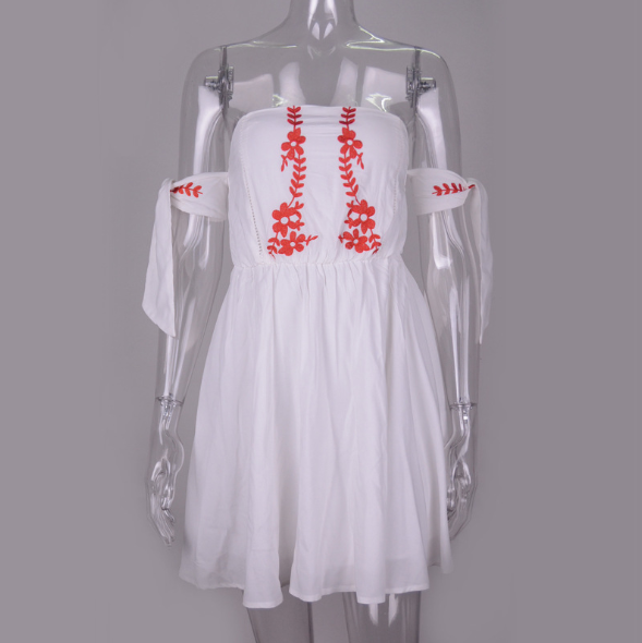 Women's Dress Elastic High Waist Slim Skirt Pure Cotton Embroidery Belt Style Strapless Dress