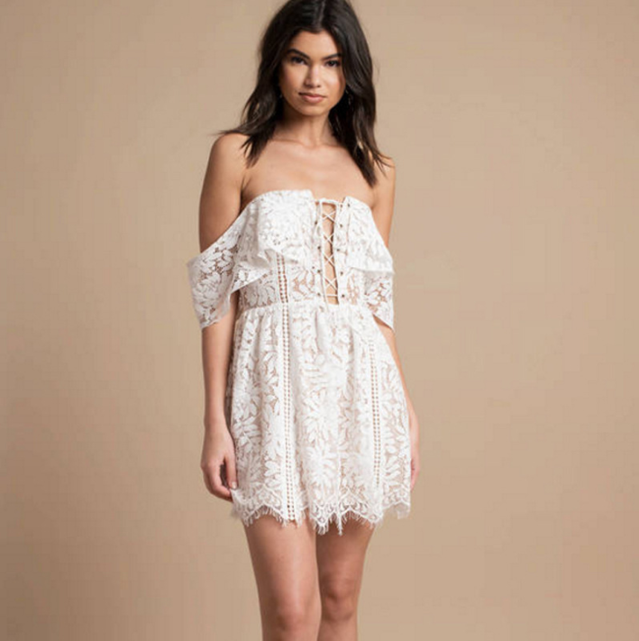 Style Lace A-line Dress With Hollow-out Hook And Slim Shoulder