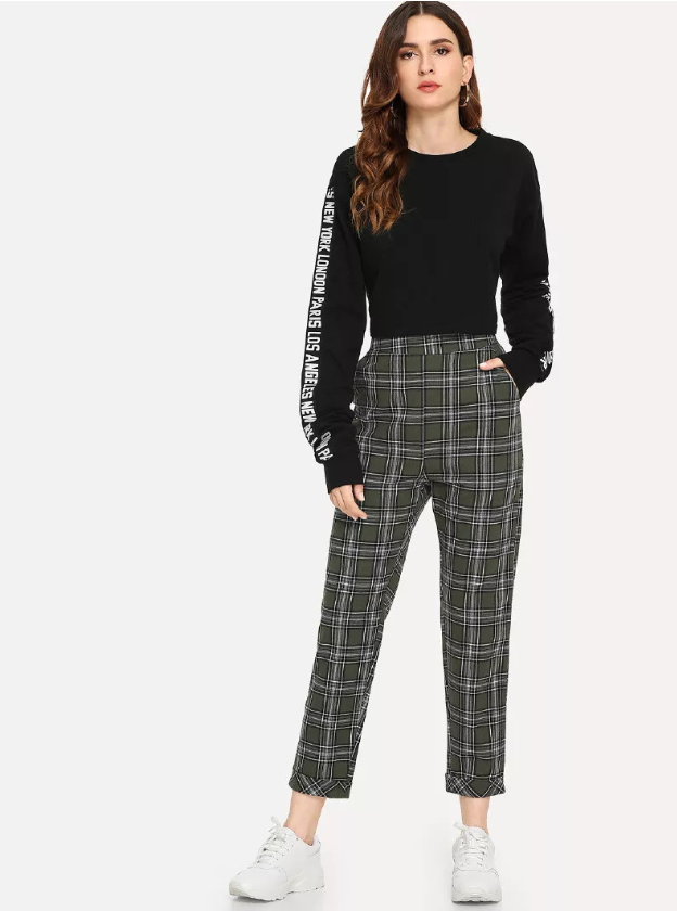 Plaid Pants Female Harem Pants Nine Points High Waist Small Feet Casual Pants Female Pants