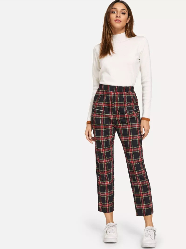 Women's Loose-fitting Trousers Cotton Midrib Sweet Plaid Ladies Casual Pants Nine Points Pants