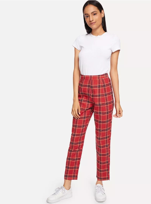 Loose Pants Cotton High Waist Retro Plaid Ladies Casual Pants