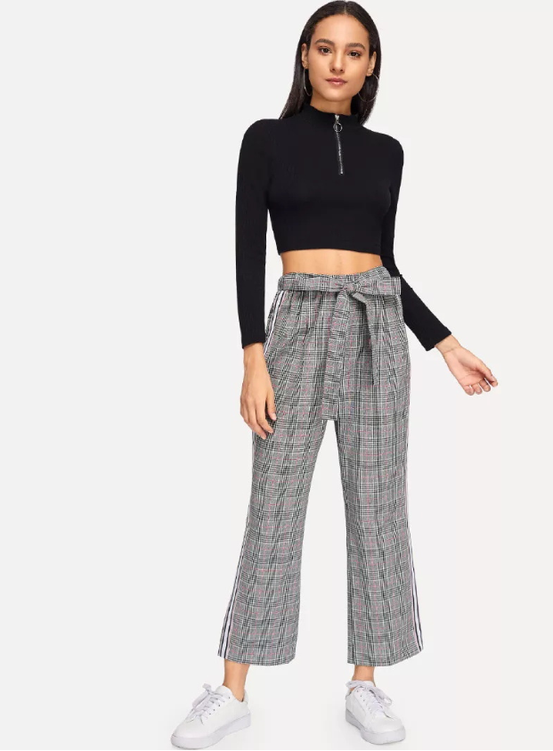 Style Of Plaid Pants Restoring Ancient Ways Tall Waist Small Leg Pants Is Loose And Recreational Flank Stripe 9 Minutes Pants