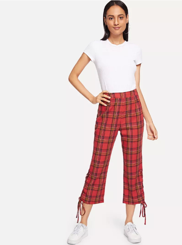 Style Retro Loose Plaid Casual Horn Pants