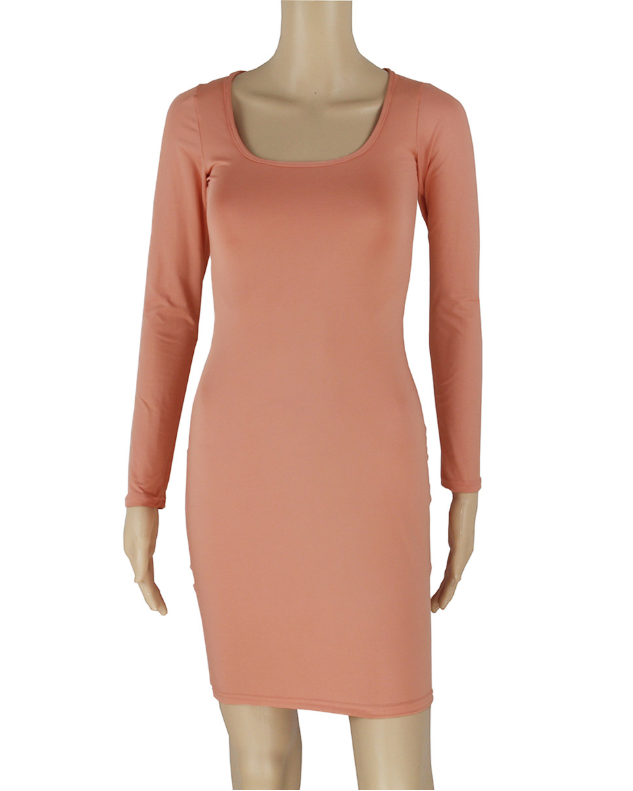 Style Long Sleeved Square Collared Dress With Tight Bottom