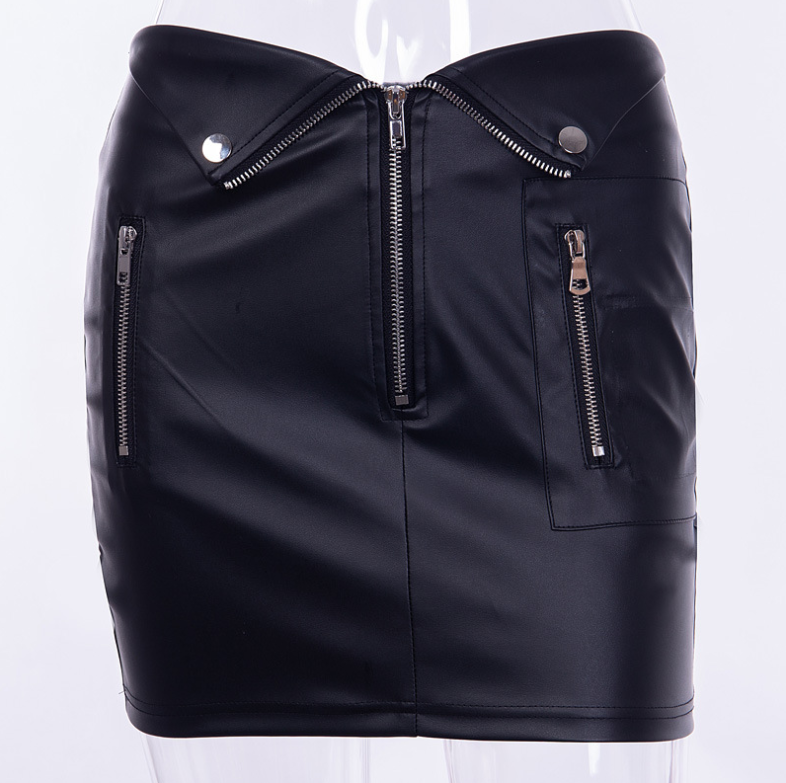 Style Skirt A-word Skirt Pu Leather Zipper Sexy Bag Buttock With Casual