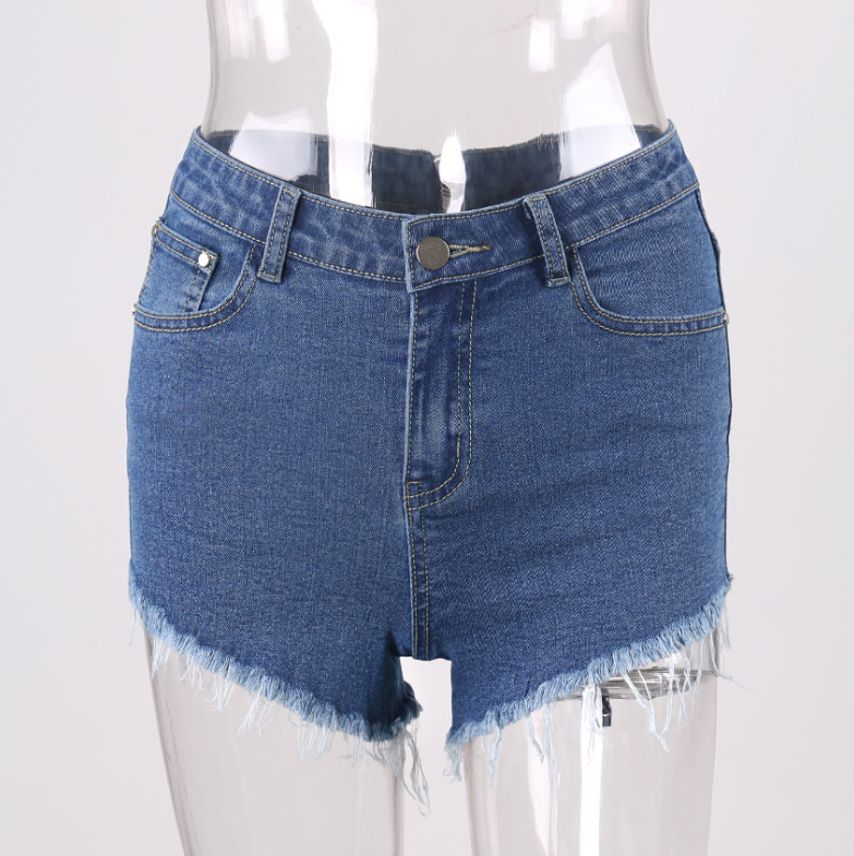 Hot style back zipper ladies fur-trimmed denim shorts with fringe sexy wide-leg pants