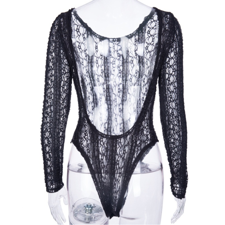 Style Long Sleeved Top Sexy Lace Jumpsuit For Women