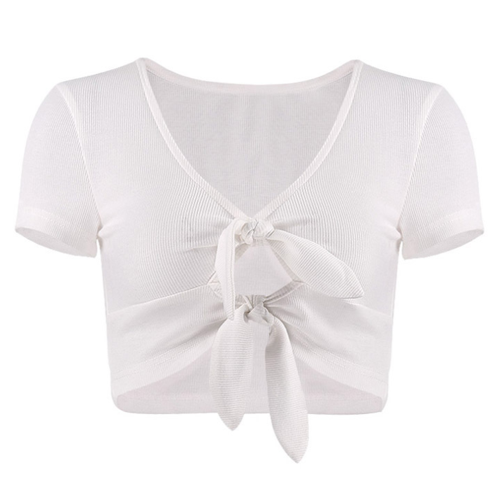 Style Women's T - Shirt Short - Sleeved Lace Bow Sexy
